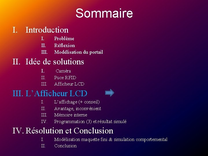 Sommaire I. Introduction I. III. Problème Réflexion Modélisation du portail II. Idée de solutions