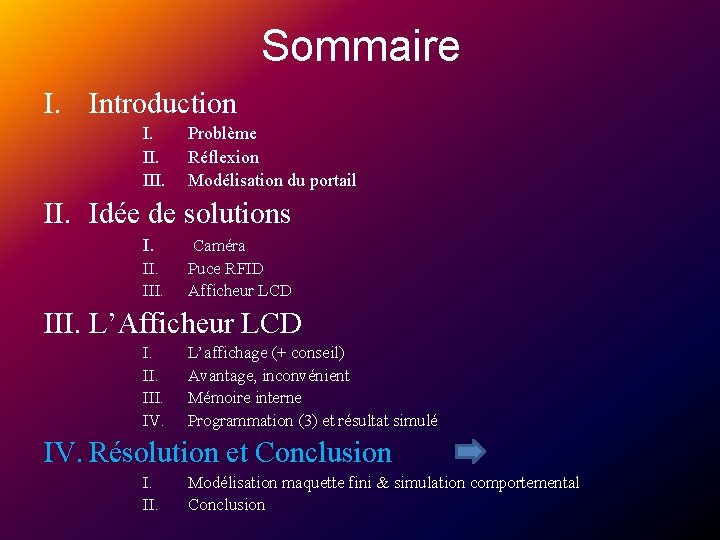 Sommaire I. Introduction I. III. Problème Réflexion Modélisation du portail II. Idée de solutions