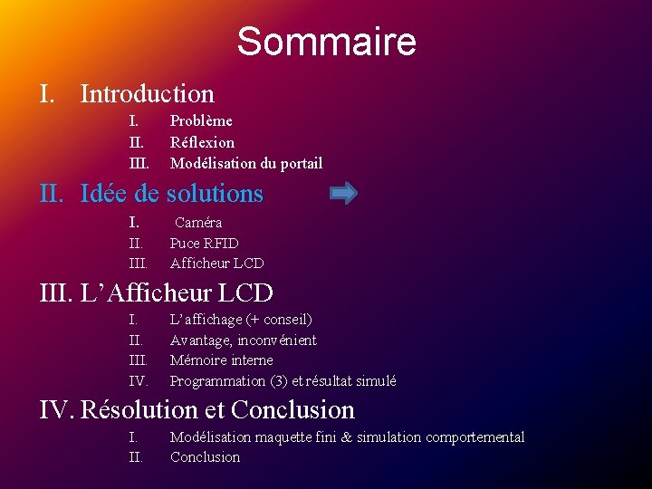 Sommaire I. Introduction I. III. Problème Réflexion Modélisation du portail II. Idée de solutions