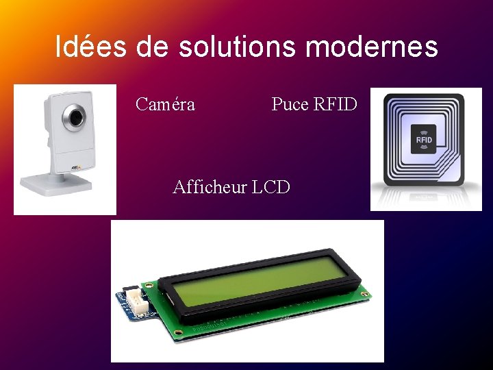 Idées de solutions modernes • Caméra Puce RFID • • Afficheur LCD 