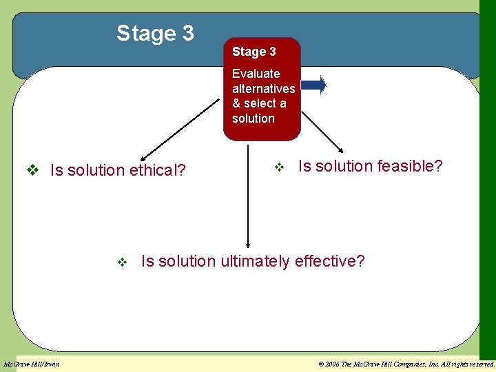 Stage 3 Evaluate alternatives & select a solution v Is solution ethical? v Mc.