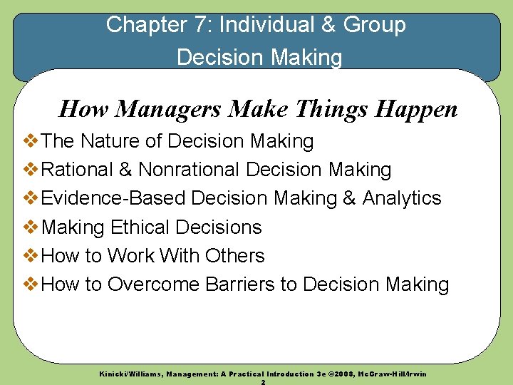 Chapter 7: Individual & Group Decision Making How Managers Make Things Happen v. The
