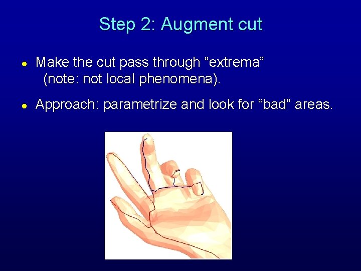 Step 2: Augment cut l l Make the cut pass through “extrema” (note: not