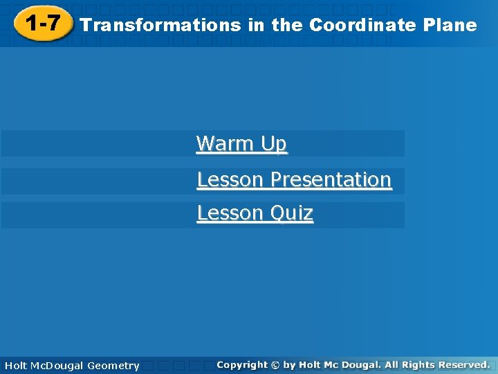 Coordinate Plane 1 7 Transformations in in the