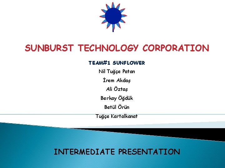 SUNBURST TECHNOLOGY CORPORATION TEAM#1 SUNFLOWER Nil Tuğçe Patan İrem Akdaş Ali Öztaş Berkay Öğdük