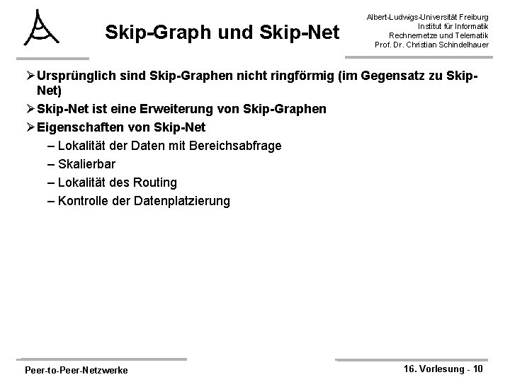 Skip-Graph und Skip-Net Albert-Ludwigs-Universität Freiburg Institut für Informatik Rechnernetze und Telematik Prof. Dr. Christian