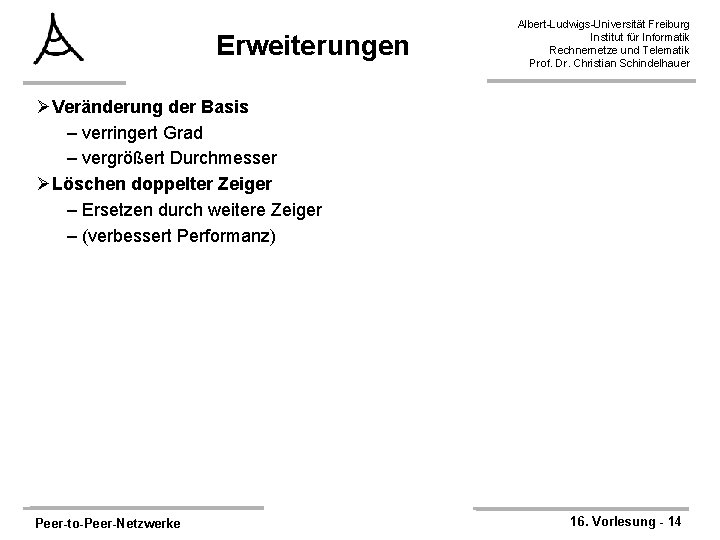 Erweiterungen Albert-Ludwigs-Universität Freiburg Institut für Informatik Rechnernetze und Telematik Prof. Dr. Christian Schindelhauer ØVeränderung