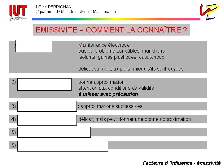 IUT de PERPIGNAN Département Génie Industriel et Maintenance EMISSIVITE = COMMENT LA CONNAÎTRE ?