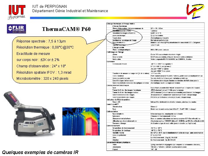 IUT de PERPIGNAN Département Génie Industriel et Maintenance Therma. CAM® P 60 Réponse spectrale