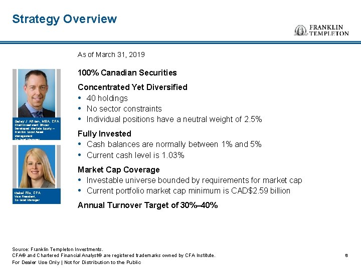 Strategy Overview As of March 31, 2019 100% Canadian Securities Garey J. Aitken, MBA,