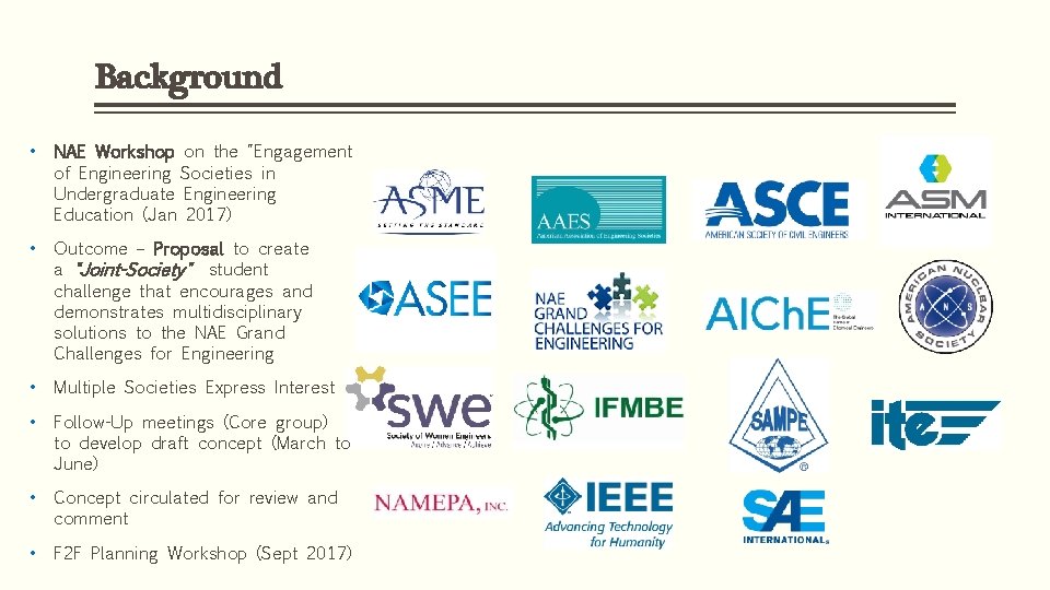 Background • NAE Workshop on the "Engagement of Engineering Societies in Undergraduate Engineering Education