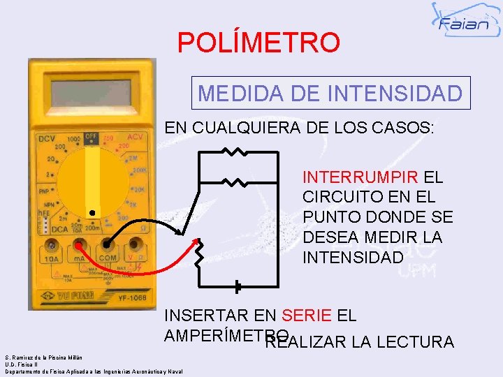 POLÍMETRO MEDIDA DE INTENSIDAD EN CUALQUIERA DE LOS CASOS: INTERRUMPIR EL CIRCUITO EN EL