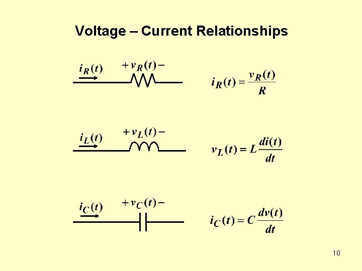 Voltage – Current Relationships 10 