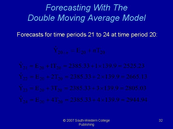 Forecasting With The Double Moving Average Model Forecasts for time periods 21 to 24