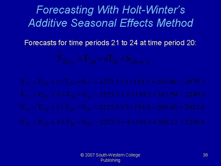 Forecasting With Holt-Winter’s Additive Seasonal Effects Method Forecasts for time periods 21 to 24