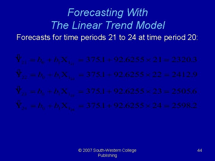 Forecasting With The Linear Trend Model Forecasts for time periods 21 to 24 at