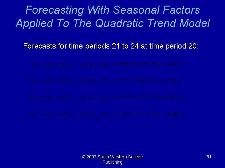 Forecasting With Seasonal Factors Applied To The Quadratic Trend Model Forecasts for time periods