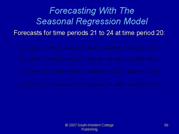 Forecasting With The Seasonal Regression Model Forecasts for time periods 21 to 24 at