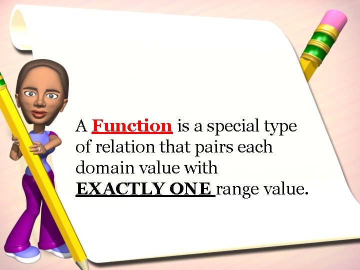 A Function is a special type of relation that pairs each domain value with