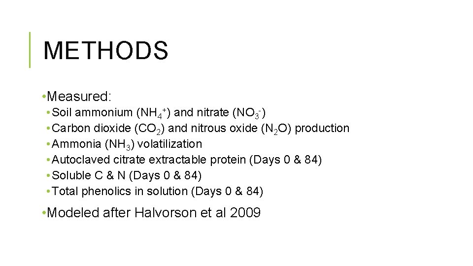 METHODS • Measured: • Soil ammonium (NH 4+) and nitrate (NO 3 -) •