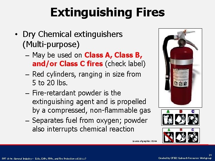 Extinguishing Fires • Dry Chemical extinguishers (Multi-purpose) – May be used on Class A,