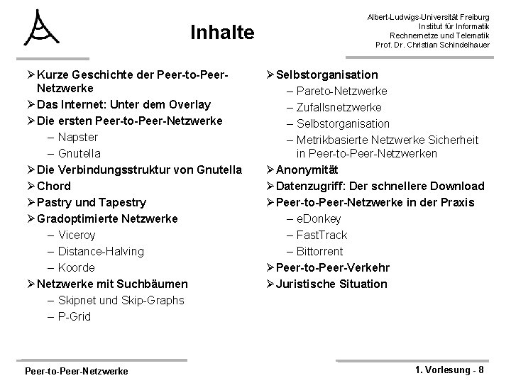 Inhalte Ø Kurze Geschichte der Peer-to-Peer. Netzwerke Ø Das Internet: Unter dem Overlay Ø