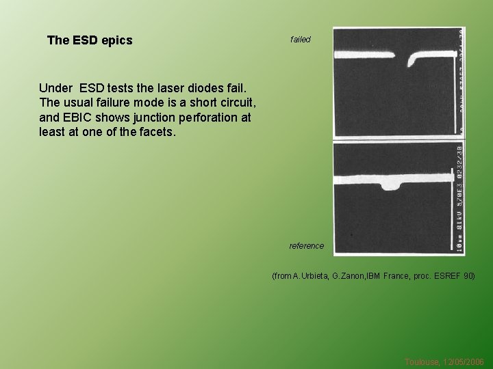 The ESD epics failed Under ESD tests the laser diodes fail. The usual failure