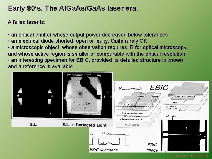 Early 80’s. The Al. Ga. As/Ga. As laser era. A failed laser is: •