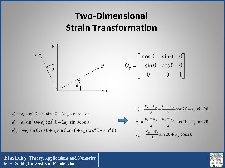Two-Dimensional Strain Transformation Elasticity Theory, Applications and Numerics M. H. Sadd , University of