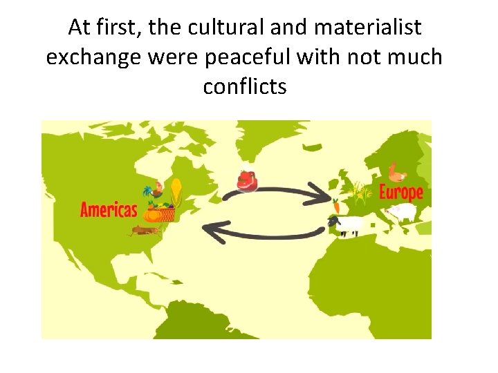At first, the cultural and materialist exchange were peaceful with not much conflicts 