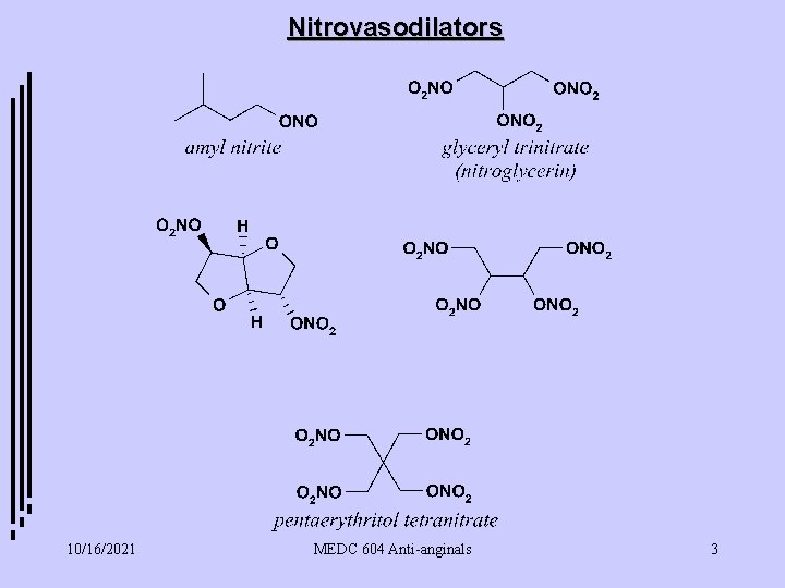 Nitrovasodilators 10/16/2021 MEDC 604 Anti-anginals 3 