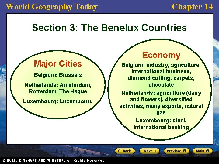World Geography Today Chapter 14 Section 3: The Benelux Countries Major Cities Belgium: Brussels