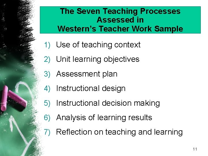 The Seven Teaching Processes Assessed in Western’s Teacher Work Sample 1) Use of teaching