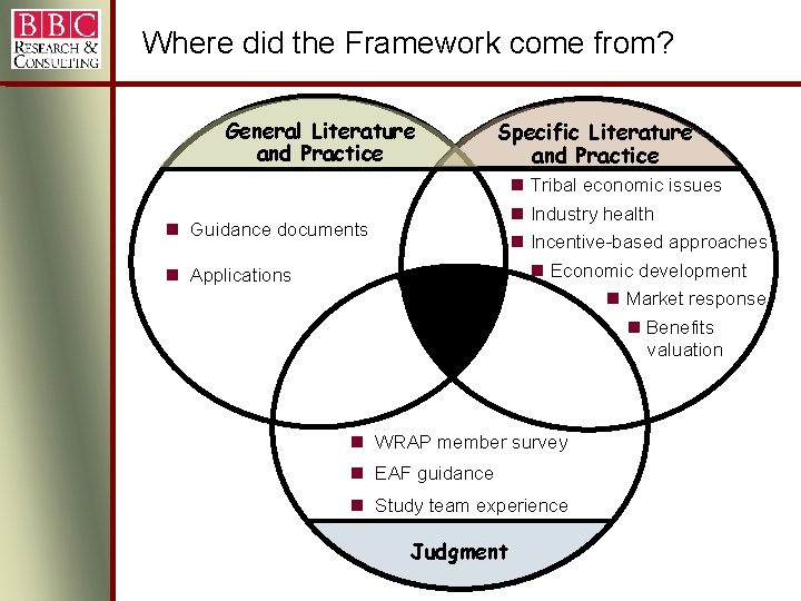 Where did the Framework come from? General Literature and Practice Specific Literature and Practice