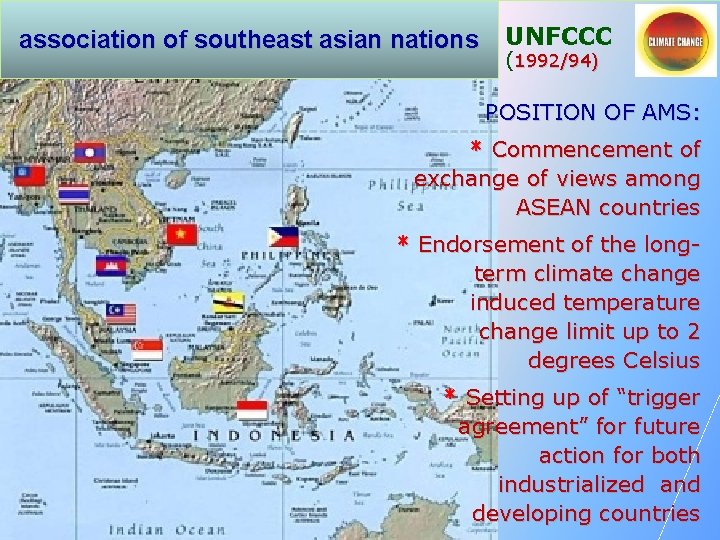 association of southeast asian nations UNFCCC (1992/94) POSITION OF AMS: * Commencement of exchange