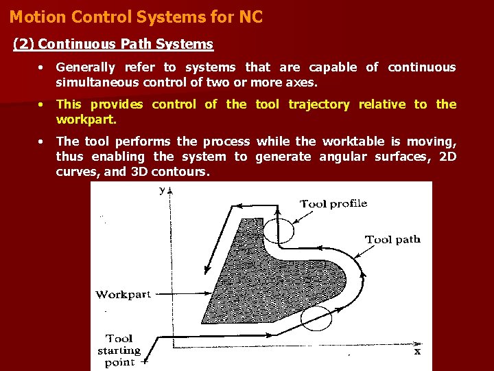 Motion Control Systems for NC (2) Continuous Path Systems • Generally refer to systems