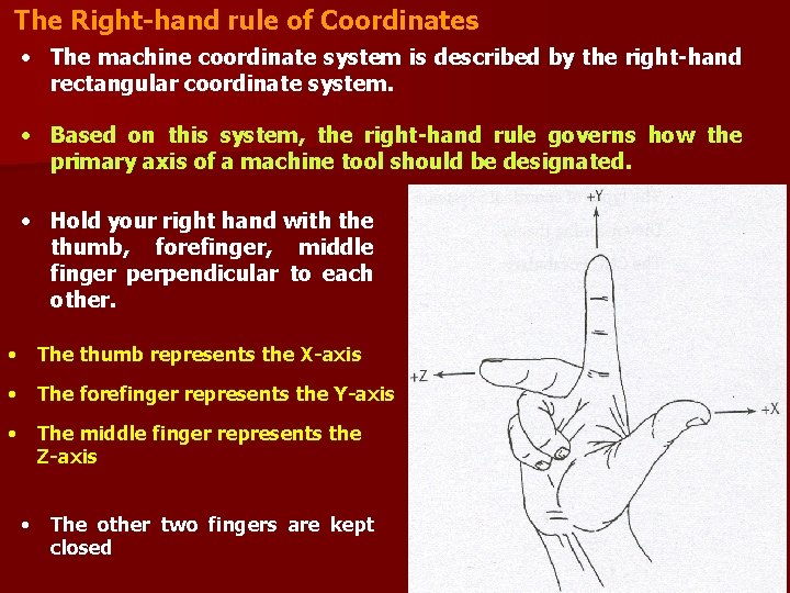 The Right-hand rule of Coordinates • The machine coordinate system is described by the