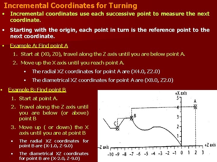 Incremental Coordinates for Turning • Incremental coordinates use each successive point to measure the