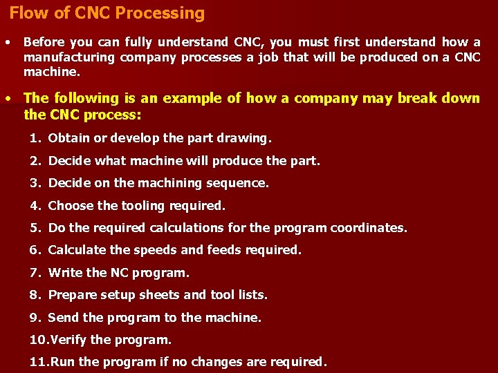 Flow of CNC Processing • Before you can fully understand CNC, you must first