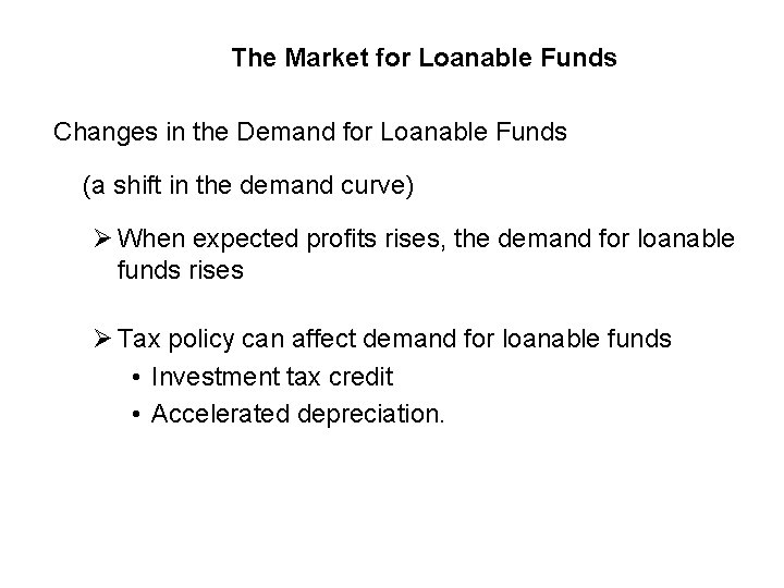 The Market for Loanable Funds Changes in the Demand for Loanable Funds (a shift