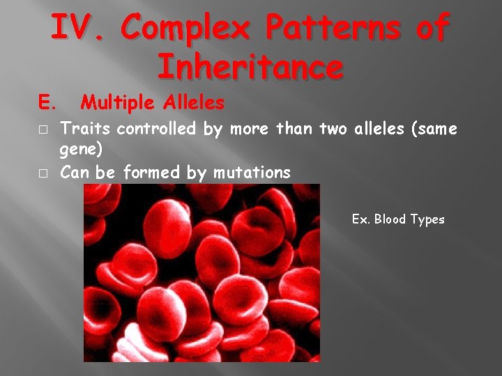 IV. Complex Patterns of Inheritance E. � � Multiple Alleles Traits controlled by more