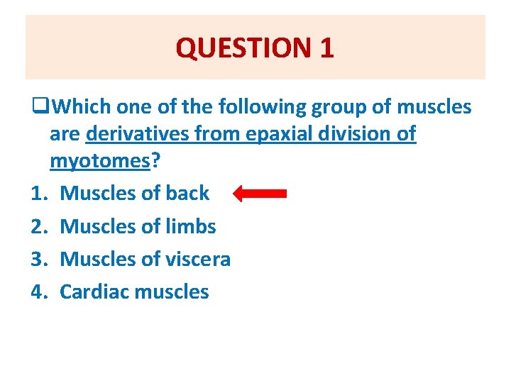 QUESTION 1 q. Which one of the following group of muscles are derivatives from