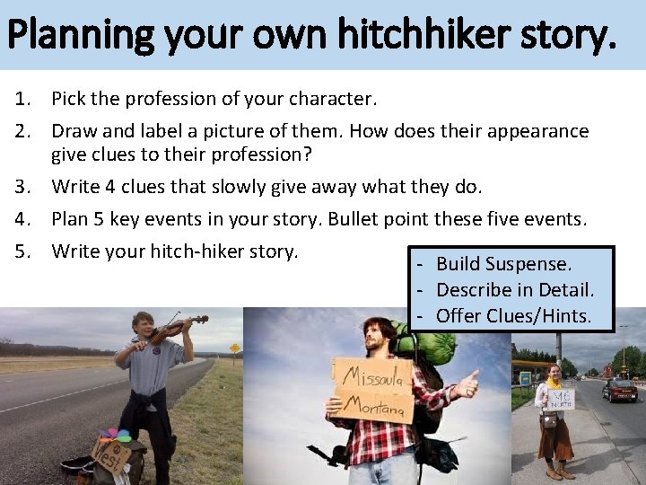 Planning your own hitchhiker story. 1. Pick the profession of your character. 2. Draw