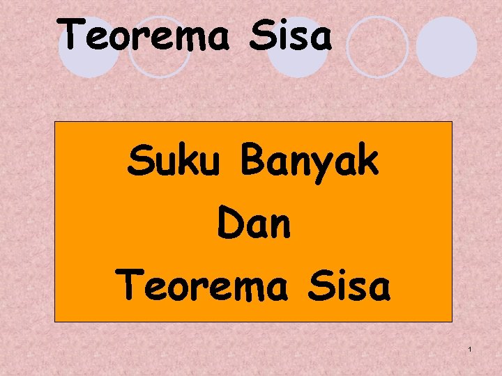 Teorema Sisa Suku Banyak Dan Teorema Sisa 1 