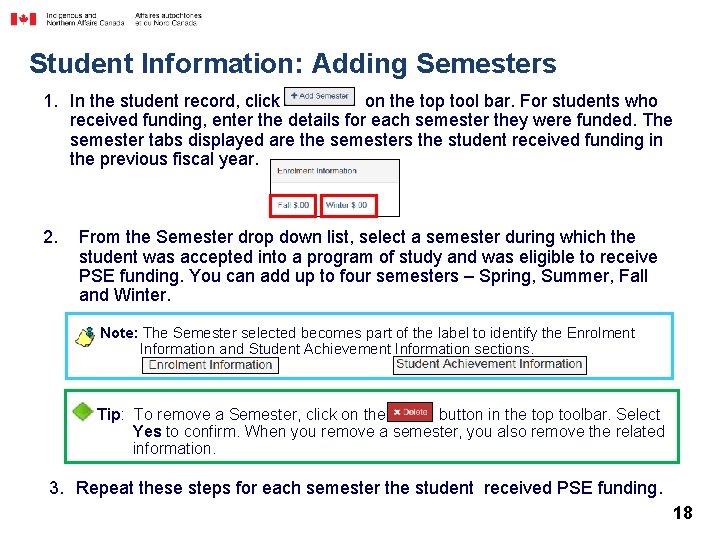 Student Information: Adding Semesters 1. In the student record, click on the top tool