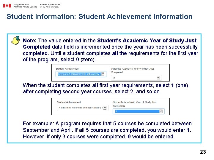 Student Information: Student Achievement Information Note: The value entered in the Student's Academic Year