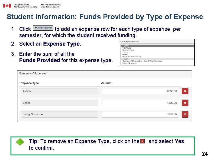 Student Information: Funds Provided by Type of Expense 1. Click to add an expense
