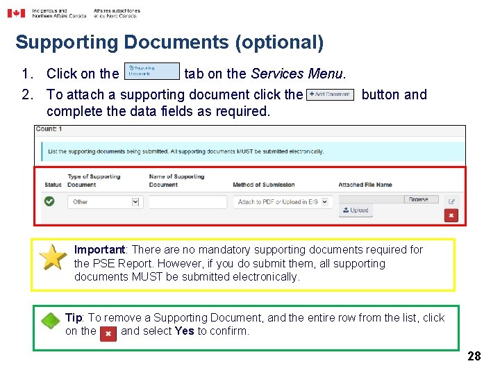 Supporting Documents (optional) 1. Click on the tab on the Services Menu. 2. To