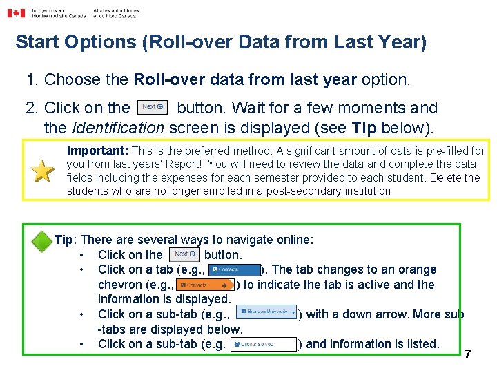 Start Options (Roll-over Data from Last Year) 1. Choose the Roll-over data from last