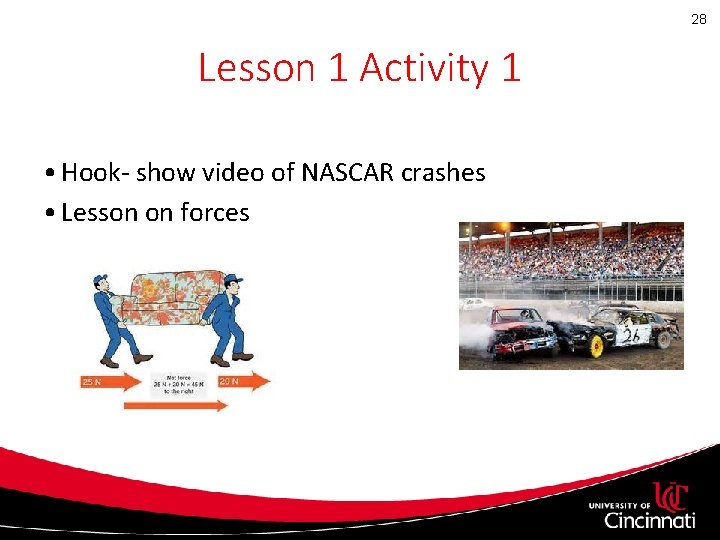 28 Lesson 1 Activity 1 • Hook- show video of NASCAR crashes • Lesson 28 Lesson 1 Activity 1 • Hook- show video of NASCAR crashes • Lesson